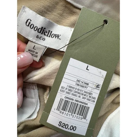 Goodfellow Tan Collared Stripe Long Sleeve Shirt Size Large NWT $20 - Picture 3 of 7